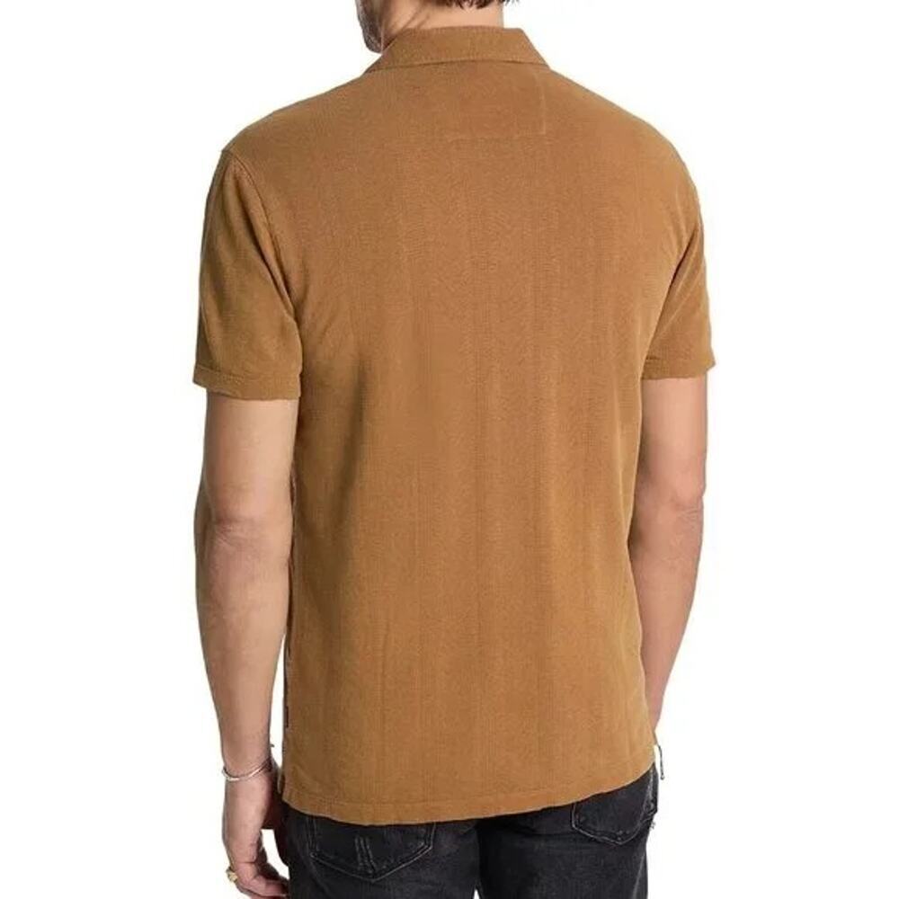 New John Varvatos Zion Polo Sienna Brown Textured Organic Cotton Men's XS - Picture 3 of 14